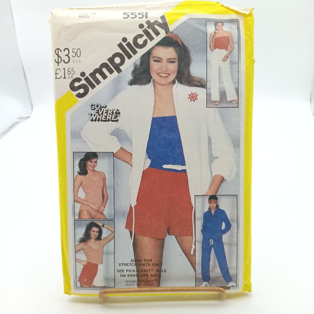 Simplicity 5551 Vintage Sewing Pattern Misses 80s Stretch Knit Pants Shorts Top